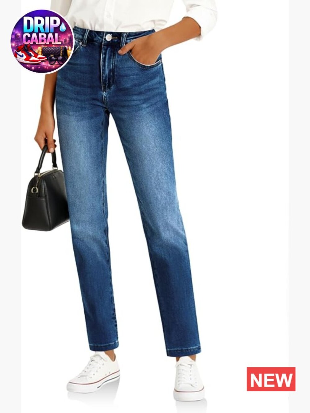 High Waisted Mid Rise Stretchy Straight Leg Denim Jeans